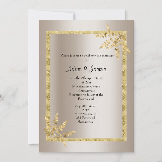 Silver bronze gold leaf ELEGANT CLASSY WEDDING Invitation (Front)