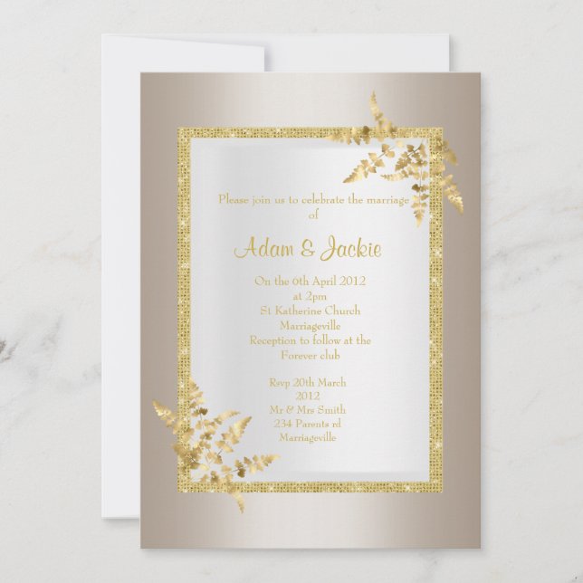 Silver bronze gold leaf ELEGANT CLASSY WEDDING Invitation (Front)