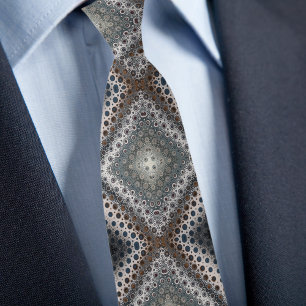 Silver Brown Blue Dots In Diamonds Neck Tie