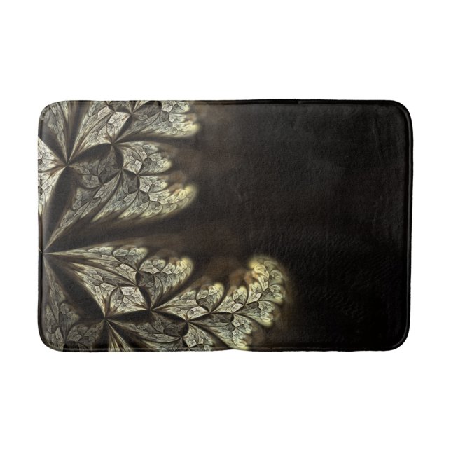 Silver Brown Fractal Spiral Patterned Bath Mats (Front)