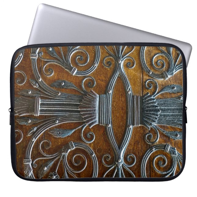 Silver brown wood funky looking door laptop sleeve (Front)