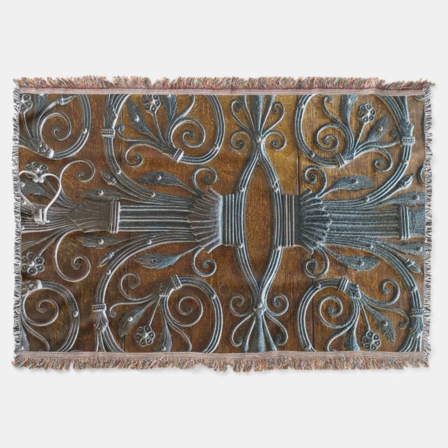 Silver brown wood funky looking door throw blanket (Front)