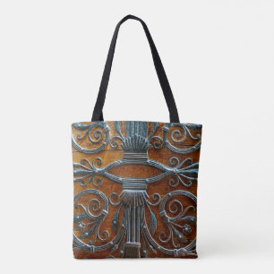 Silver brown wood funky looking door tote bag