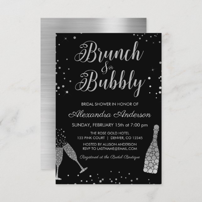 Silver Brunch & Bubbly Bridal Shower Invitation (Front/Back)