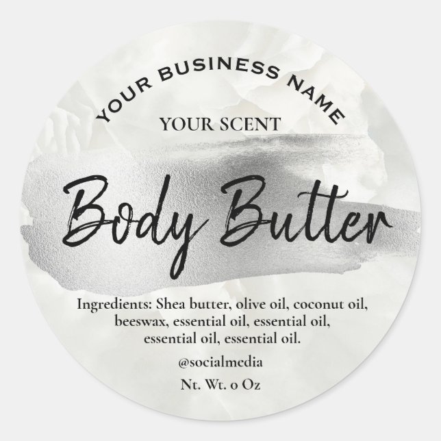Silver Brush Accent Marble Body Butter Labels (Front)