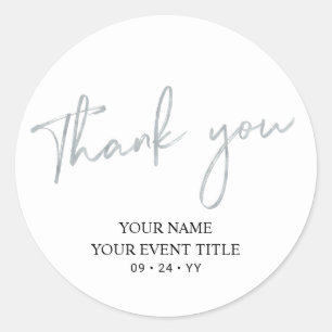 Silver Brush Script Birthday Party Thank you Favou Classic Round Sticker