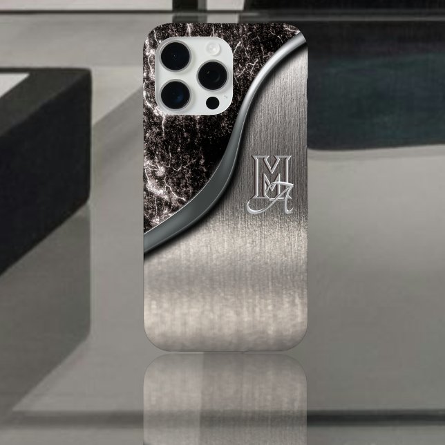 Silver Brushed metal and Metallic Stone monogram Case-Mate iPhone Case (Creator Uploaded)