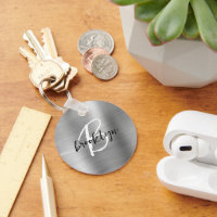 Silver Brushed Metal Black White Script Monogram