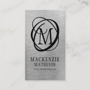 Silver Brushed Metal Elegant Monogram Business Card