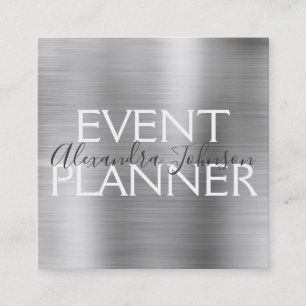 Silver Brushed Metal Event Planner Square Business Card