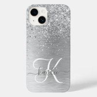 Silver Brushed Metal Glitter Monogram Name