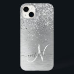 Silver Brushed Metal Glitter Monogram Name Case-Mate iPhone 14 Plus Case<br><div class="desc">Easily personalise this trendy chic phone case design featuring pretty silver sparkling glitter on a silver brushed metallic background.</div>