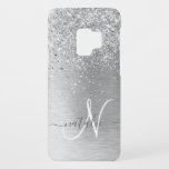 Silver Brushed Metal Glitter Monogram Name Case-Mate Samsung Galaxy S9 Case<br><div class="desc">Easily personalise this trendy chic phone case design featuring pretty silver sparkling glitter on a silver brushed metallic background.</div>