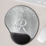 Silver Brushed Metal Glitter Monogram Name Gel Mouse Mat<br><div class="desc">Easily personalise this trendy chic mouse pad design featuring pretty silver sparkling glitter on a silver brushed metallic background.</div>