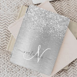 Silver Brushed Metal Glitter Monogram Name iPad Pro Cover<br><div class="desc">Easily personalise this trendy chic ipad cover design featuring pretty silver sparkling glitter on a silver brushed metallic background.</div>