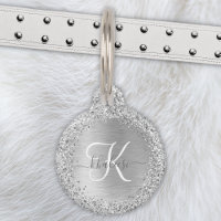 Silver Brushed Metal Glitter Monogram Name