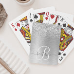 Silver Brushed Metal Glitter Monogram Name Playing Cards<br><div class="desc">Easily personalise this trendy chic playing cards design featuring pretty silver sparkling glitter on a silver brushed metallic background.</div>