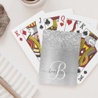 Silver Brushed Metal Glitter Monogram Name