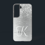 Silver Brushed Metal Glitter Monogram Name Samsung Galaxy Case<br><div class="desc">Easily personalise this trendy chic phone case design featuring pretty silver sparkling glitter on a silver brushed metallic background.</div>