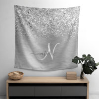 Silver Brushed Metal Glitter Monogram Name