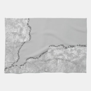 Silver Brushed Metal Glitter Tea Towel