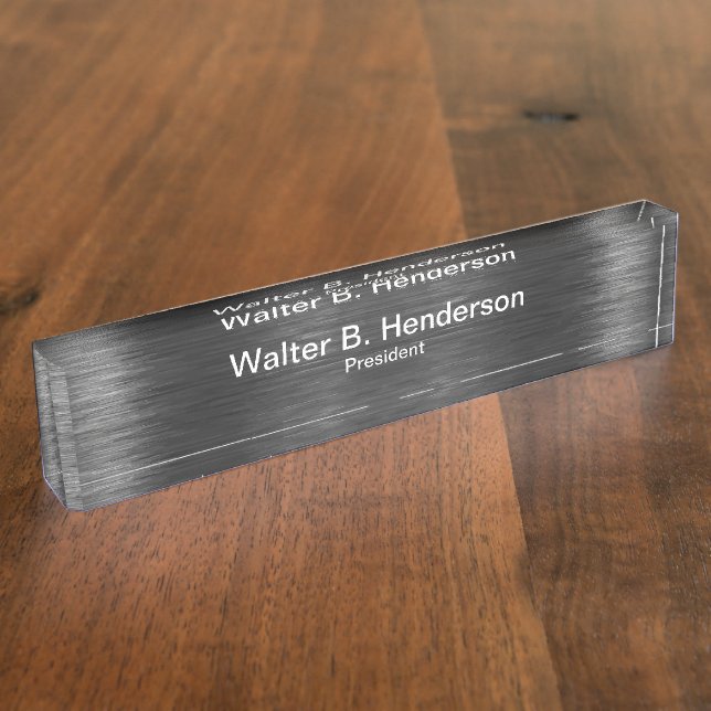 Silver Brushed Metal Graphic Executive Monogram Nameplate (Side)