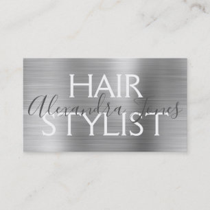 Silver Brushed Metal Hair Stylist Business Card