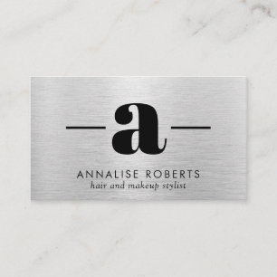 Silver Brushed Metal Letter A Monogram Hair Makeup Business Card