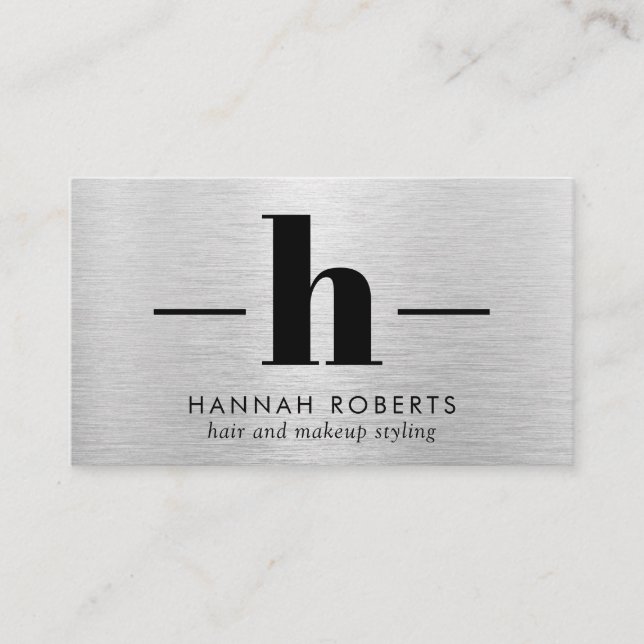 Silver Brushed Metal Letter H Monogram Hair Makeup Business Card (Front)