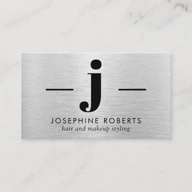 Silver Brushed Metal Letter J Monogram Hair Makeup Business Card (Front)