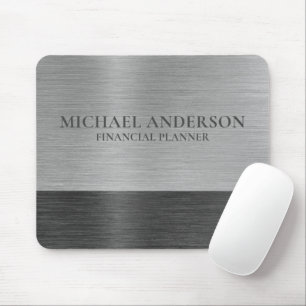 Silver Brushed Metal Metallic Monogram Name  Mouse Mat