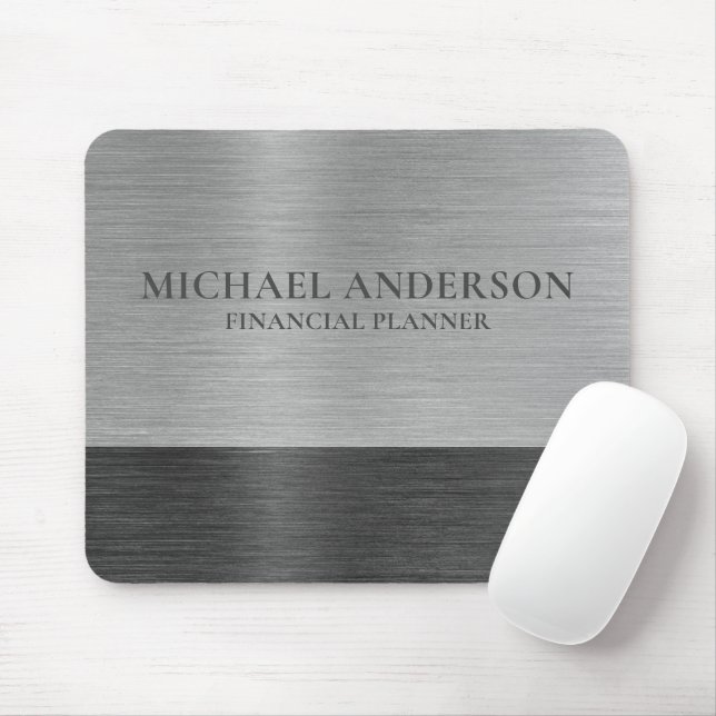 Silver Brushed Metal Metallic Monogram Name  Mouse Mat (With Mouse)