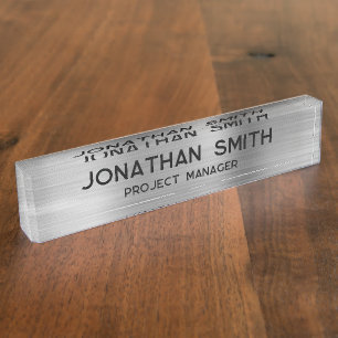 Silver Brushed Metal Minimalist Name Nameplate