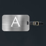 Silver Brushed Metal Monogram Name and Initial Luggage Tag<br><div class="desc">Luxury Silver Brushed Metal Foil Monogram Name and Initial Luggage Tag. This bag tag is perfect for Back to School,  Work,  or Travelling.</div>