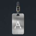 Silver Brushed Metal Monogram Name and Initial Luggage Tag<br><div class="desc">Silver Brushed Metal Foil Monogram Name and Initial Luggage Tag. This bag tag is perfect for Back to School,  Work,  or Travelling.</div>