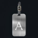 Silver Brushed Metal Monogram Name and Initial Luggage Tag<br><div class="desc">Silver Brushed Metal Foil Monogram Name and Initial Luggage Tag. This bag tag is perfect for Back to School,  Work,  or Travelling.</div>