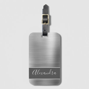 Silver Brushed Metal Monogram Name Luggage Tag