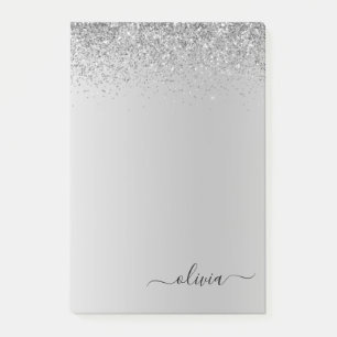 Silver Brushed Metal Monogram Name Luxury Post-it Notes