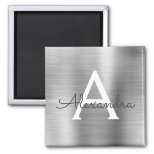 Silver Brushed Metal Monogram Name Magnet