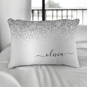 Silver Brushed Metal Monogram Name Modern Decorative Cushion