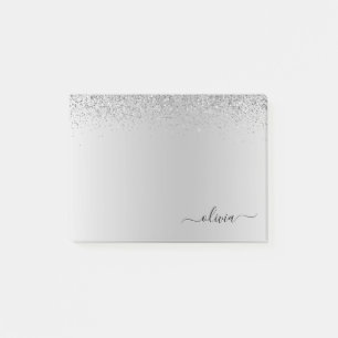 Silver Brushed Metal Monogram Name Post-it Notes