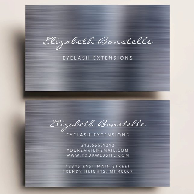 Silver Brushed Metal Script Lash Extension Business Card (Creator Uploaded)
