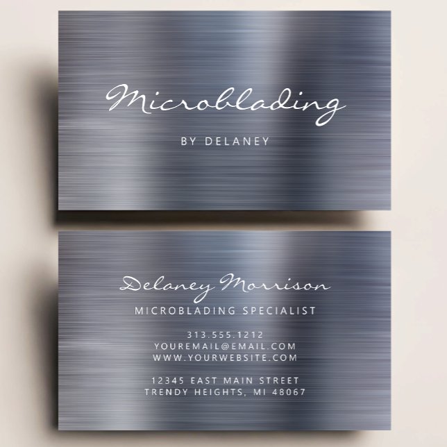 Silver Brushed Metal Script Microblading Business Card (Creator Uploaded)
