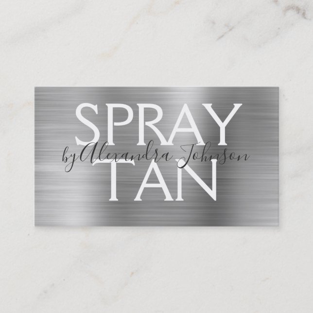 Silver Brushed Metal Spray Tan Business Card (Front)