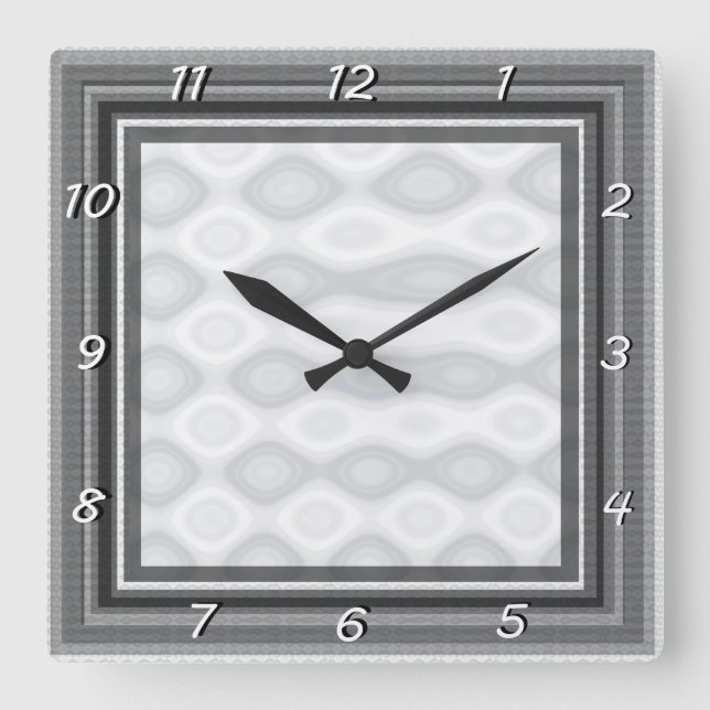 Silver Brushed Steel Look Background Square Wall Clock (Front)