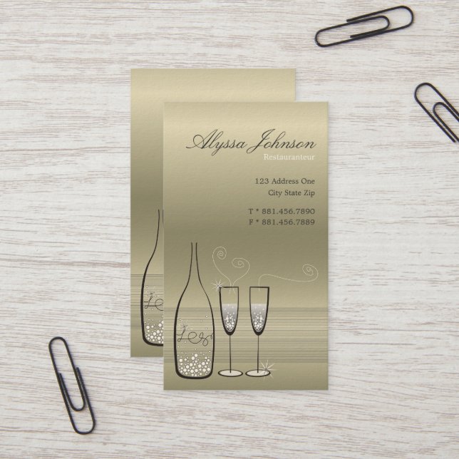 Silver Bubbles Champagne Cheers Chic Modern Business Card (Front/Back In Situ)
