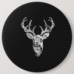 Silver Buck on Carbon Fibre Decor 6 Cm Round Badge