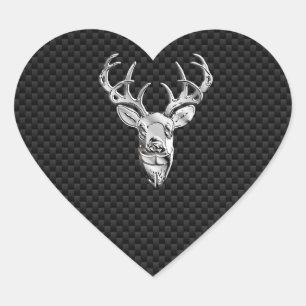 Silver Buck on Carbon Fibre Decor Heart Sticker