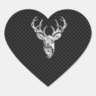 Silver Buck on Carbon Fibre Decor Heart Sticker