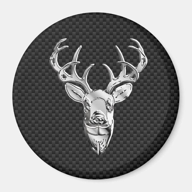 Silver Buck on Carbon Fibre Decor Magnet (Front)